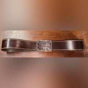 Authentic Gucci Brown Leather Belt Crest Logo Plaque Men's Buckle Size 100/40